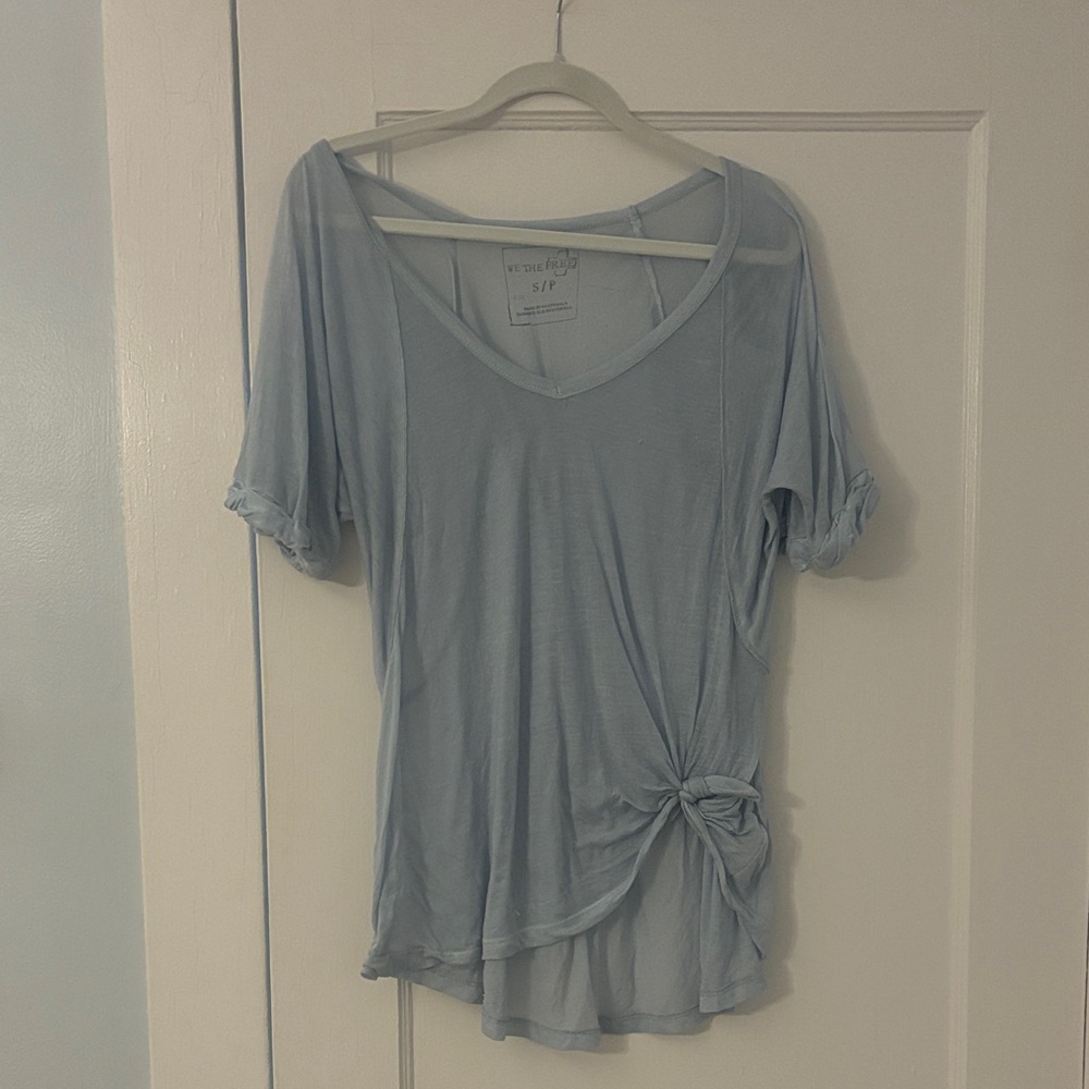 We the Free Free People Soft Blue Knot-Front Tee